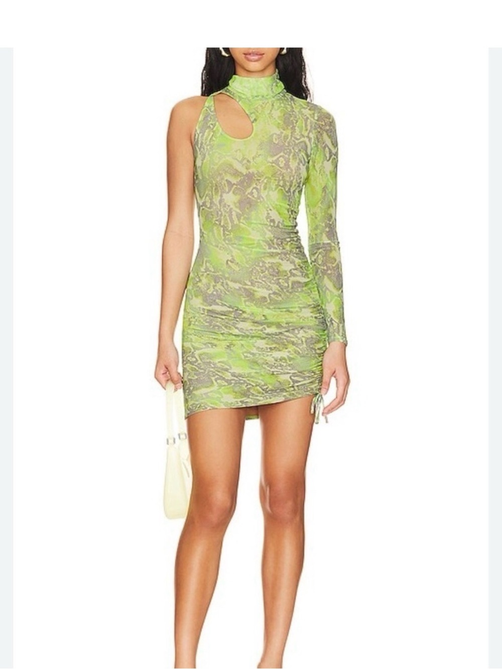 AFRM Neon Green One-Shoulder Cutout Bodycon Dress